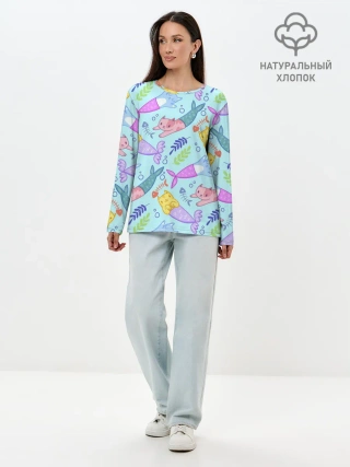 Лонгслив женский. Хлопок / КОТЫ РУСАЛКИ