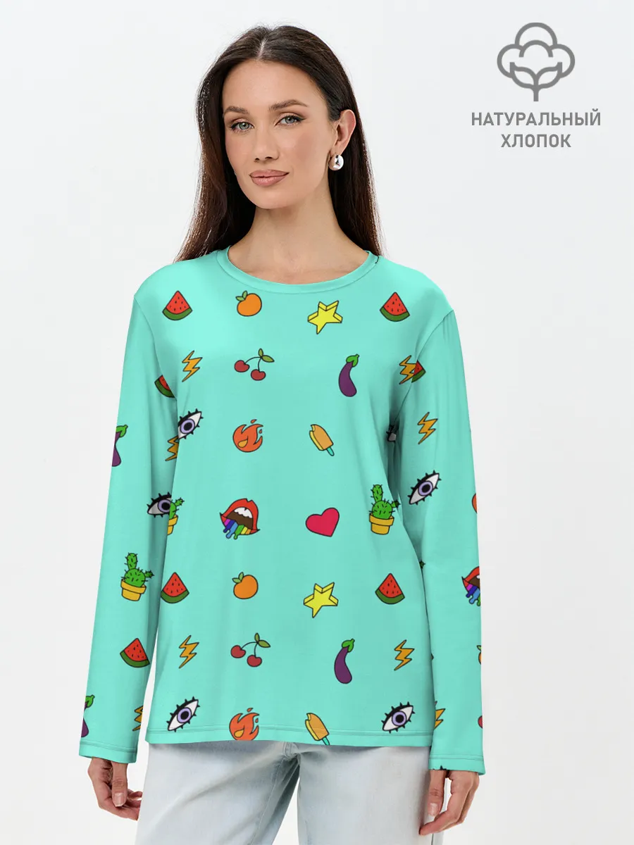 Лонгслив женский. Хлопок / Смайлики - Эмодзи