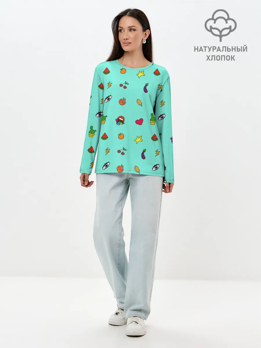 Лонгслив женский. Хлопок / Смайлики - Эмодзи