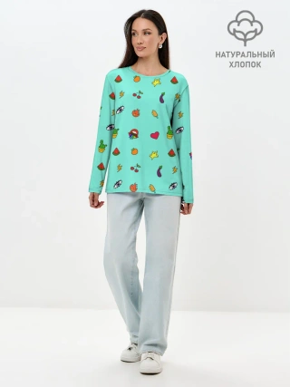 Лонгслив женский. Хлопок / Смайлики - Эмодзи