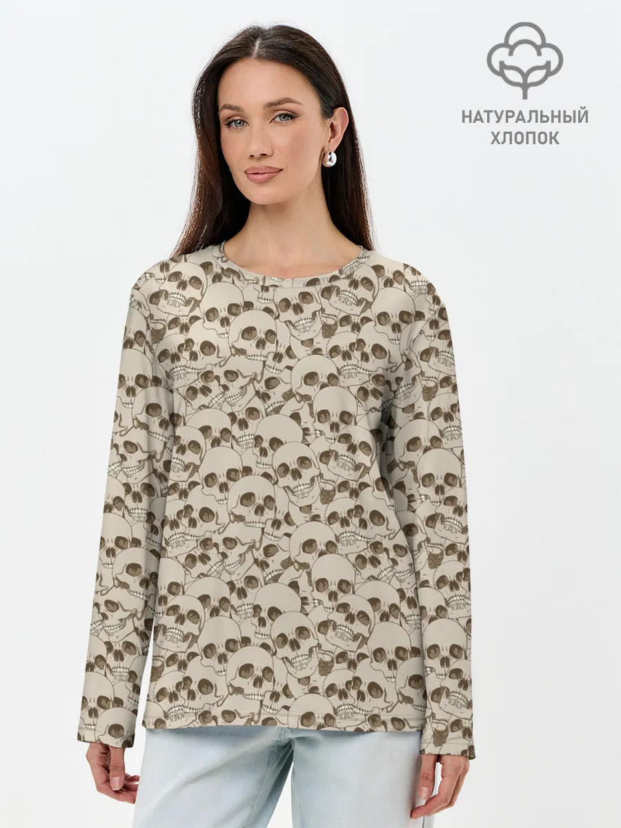 Лонгслив женский. Хлопок / Черепа
