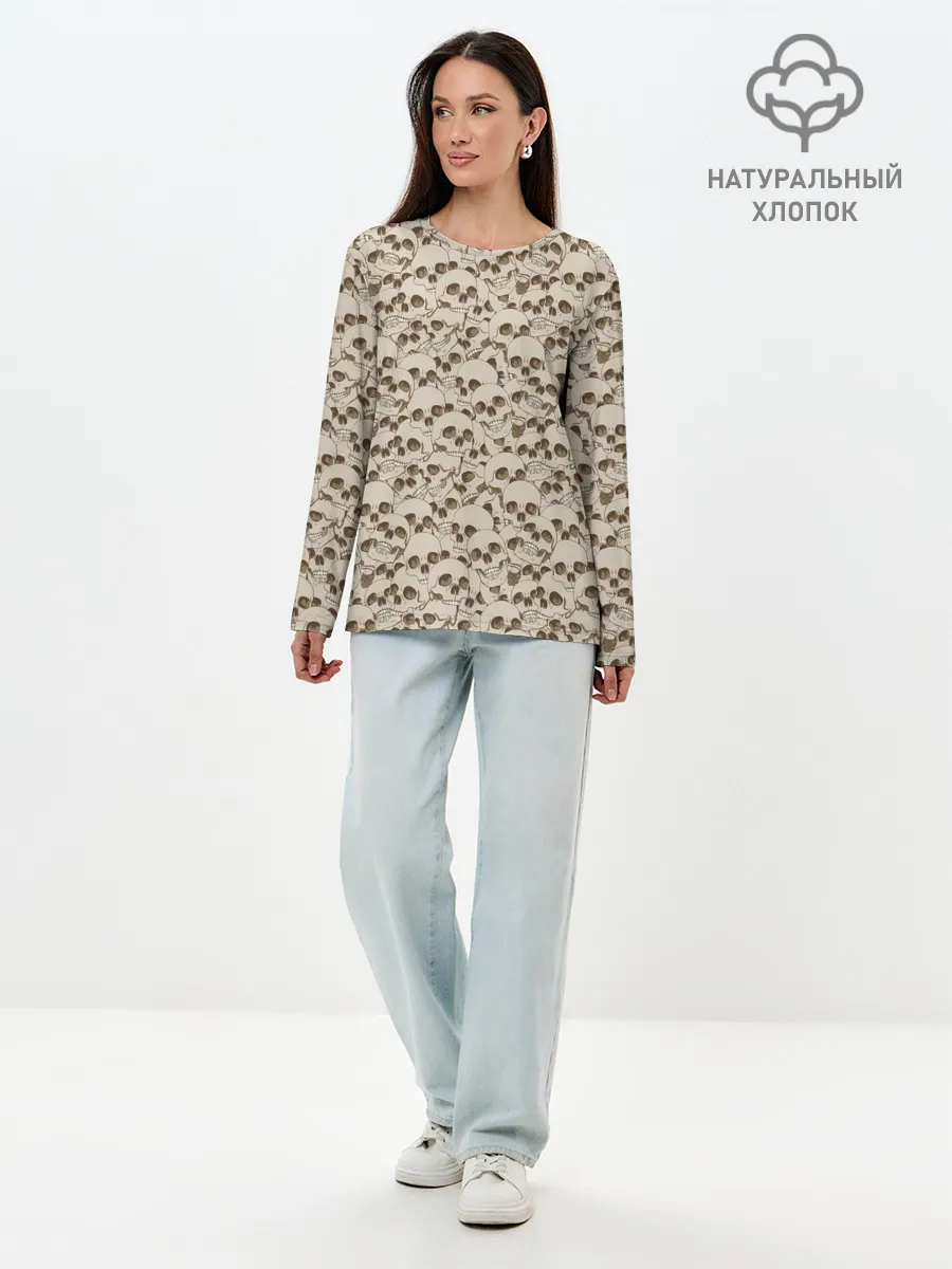 Лонгслив женский. Хлопок / Черепа