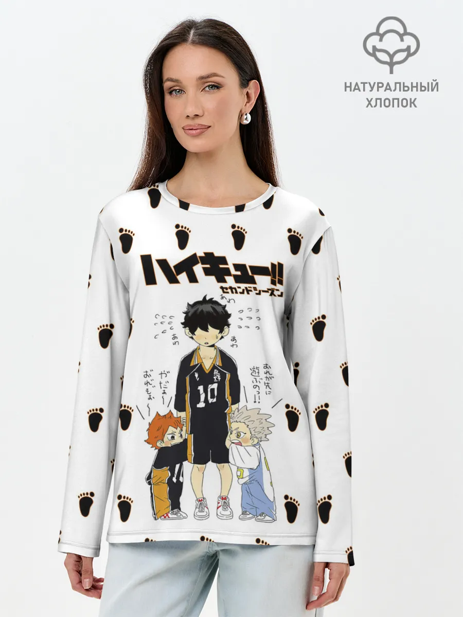 Лонгслив женский. Хлопок / Малыши Хината и Бокуто | Haikyuu!!