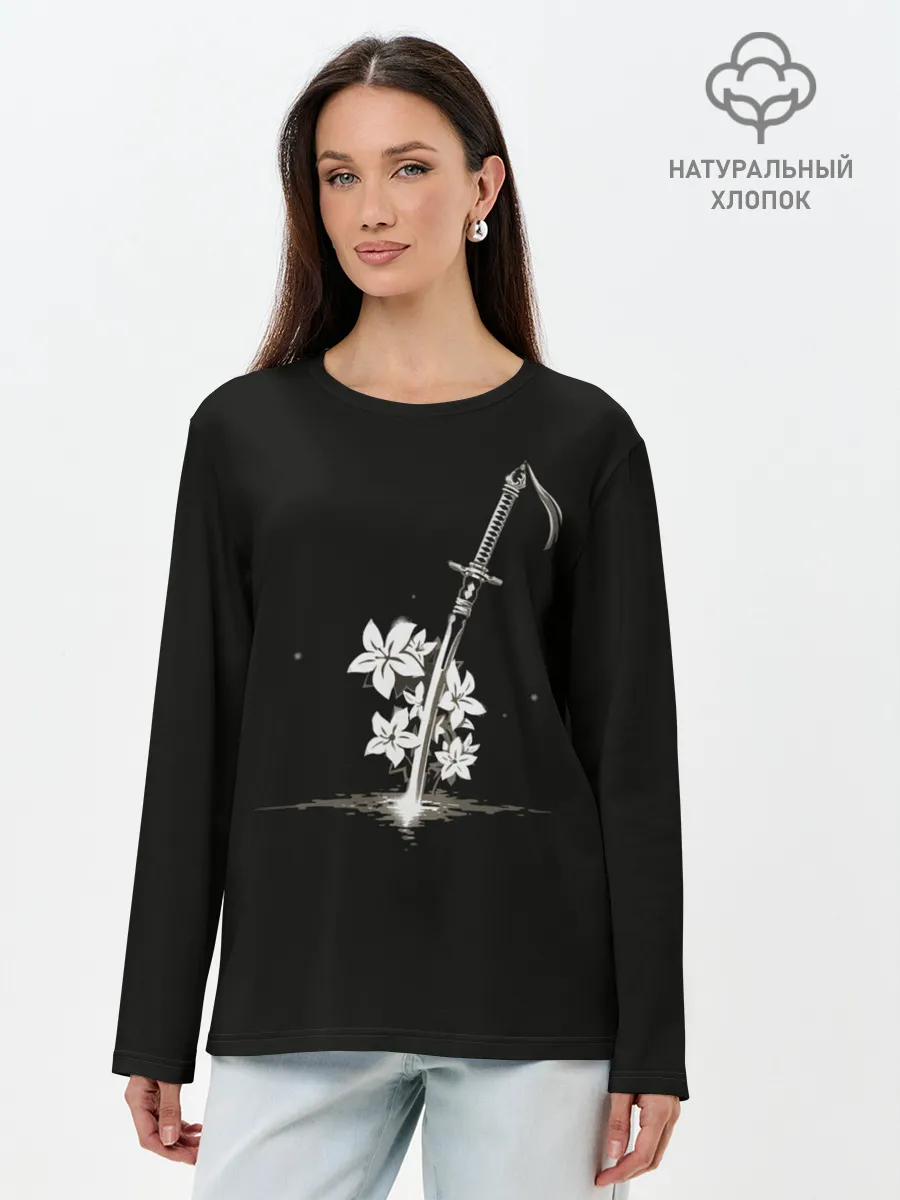 Лонгслив женский. Хлопок / Nier - Sword and Flowers
