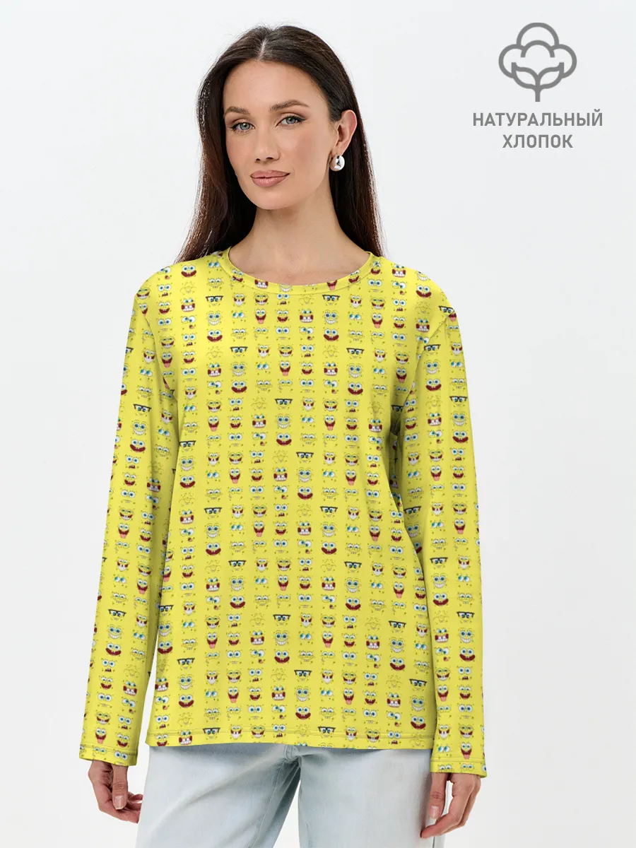 Лонгслив женский. Хлопок / SpongeBobs facial expressions