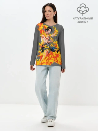 Лонгслив женский. Хлопок / Портгас Д Эйс из One Piece