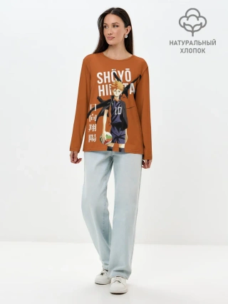 Лонгслив женский. Хлопок / Шоё Хината иероглифы Haikyuu!!