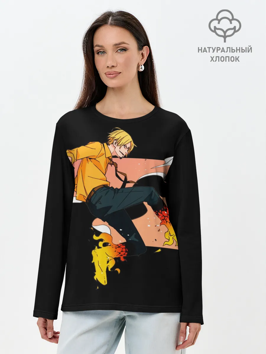 Лонгслив женский. Хлопок / Винсмок Санджи из One Piece