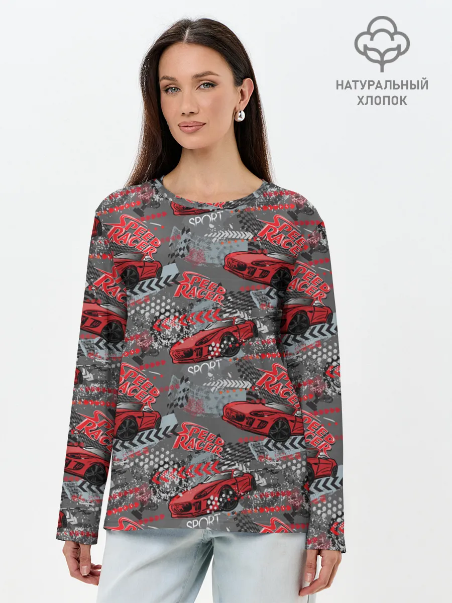Лонгслив женский. Хлопок / Гоночная машина