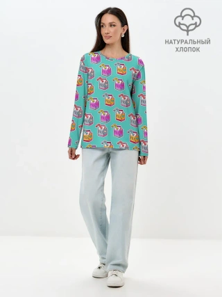 Лонгслив женский. Хлопок / Коробки молока MILK