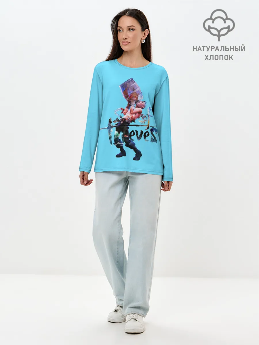 Лонгслив женский. Хлопок / Пират с бочкой рома