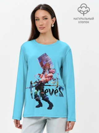 Лонгслив женский. Хлопок / Пират с бочкой рома