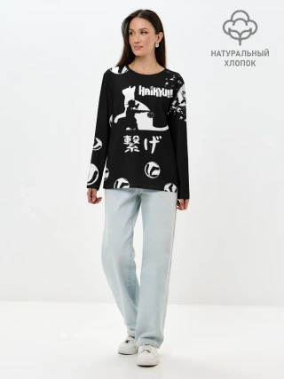 Лонгслив женский. Хлопок / Старшая Некома коты Haikyuu!!