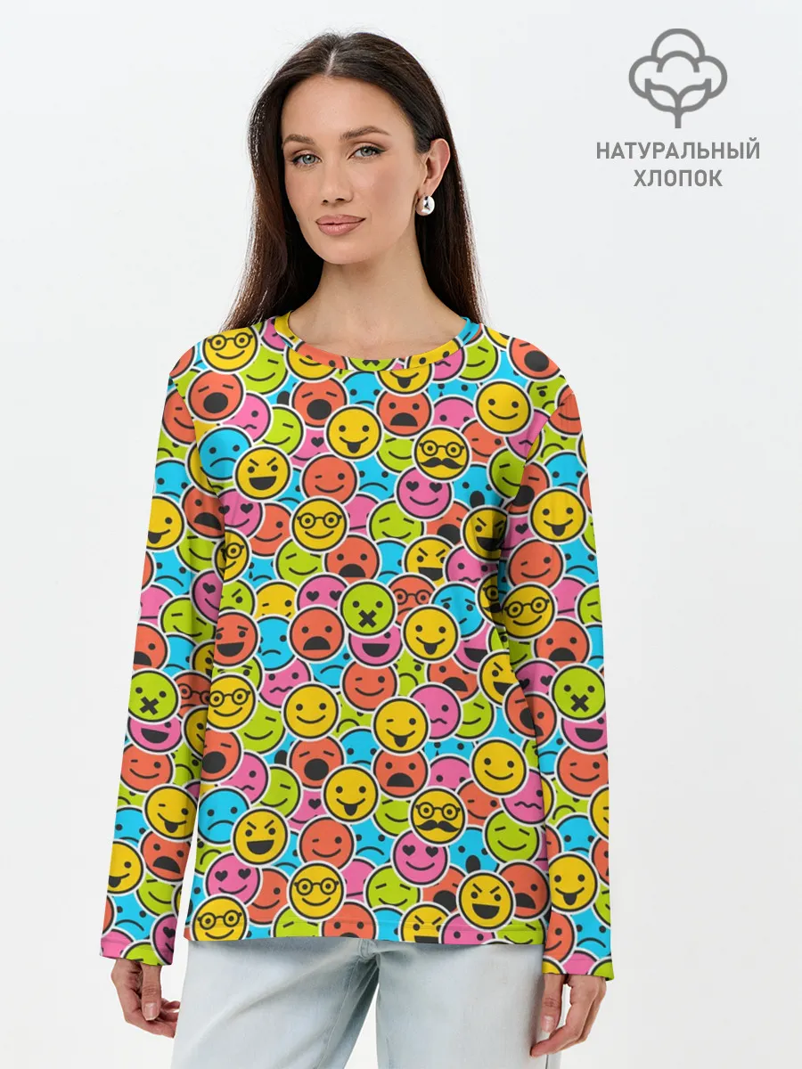 Лонгслив женский. Хлопок / Смайлики