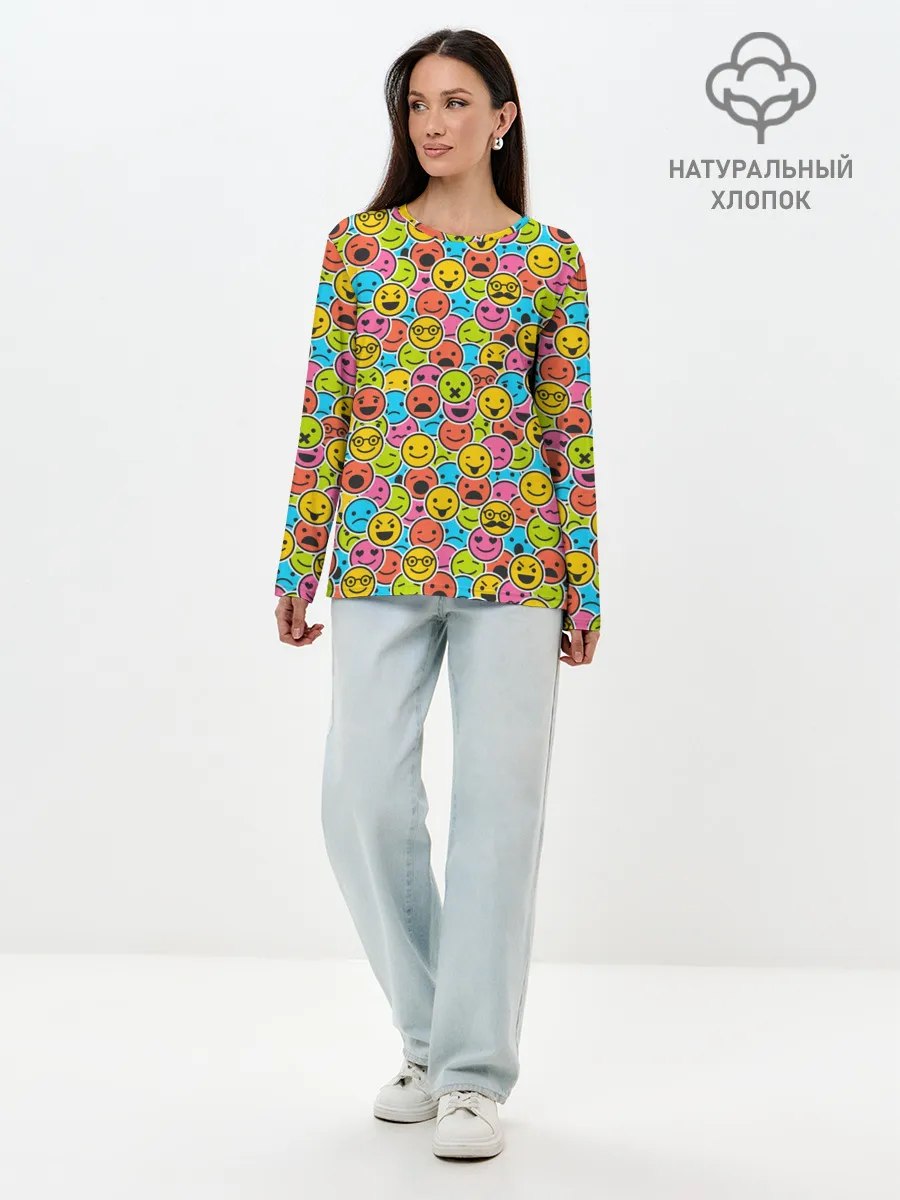 Лонгслив женский. Хлопок / Смайлики
