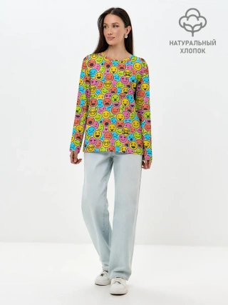 Лонгслив женский. Хлопок / Смайлики