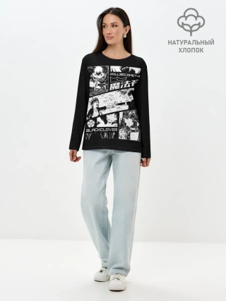Лонгслив женский. Хлопок / Аста и Юна Черный клевер