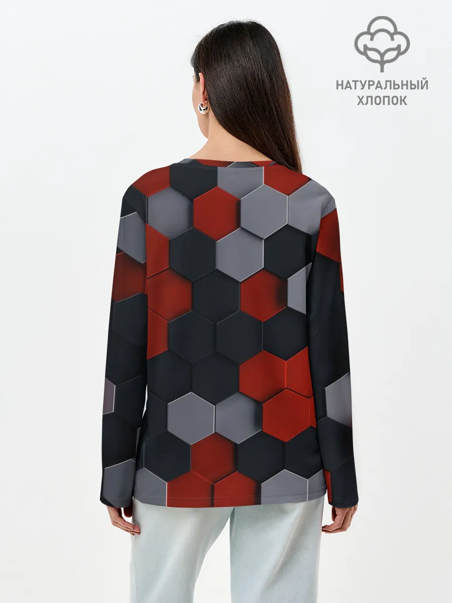 Лонгслив женский. Хлопок / РАЗНОЦВЕТНЫЕ СОТЫ 3D