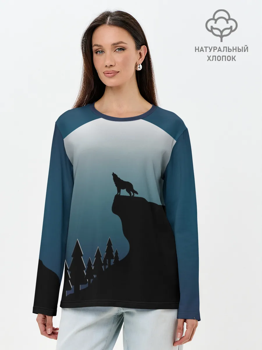 Лонгслив женский. Хлопок / ВОЛК И ЛУНА 3D