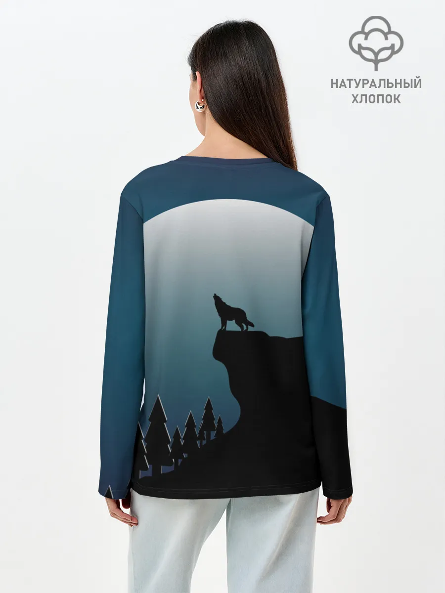 Лонгслив женский. Хлопок / ВОЛК И ЛУНА 3D