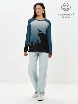 Лонгслив женский. Хлопок / ВОЛК И ЛУНА 3D