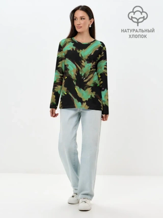 Лонгслив женский. Хлопок / Изумрудные осколки кристаллов