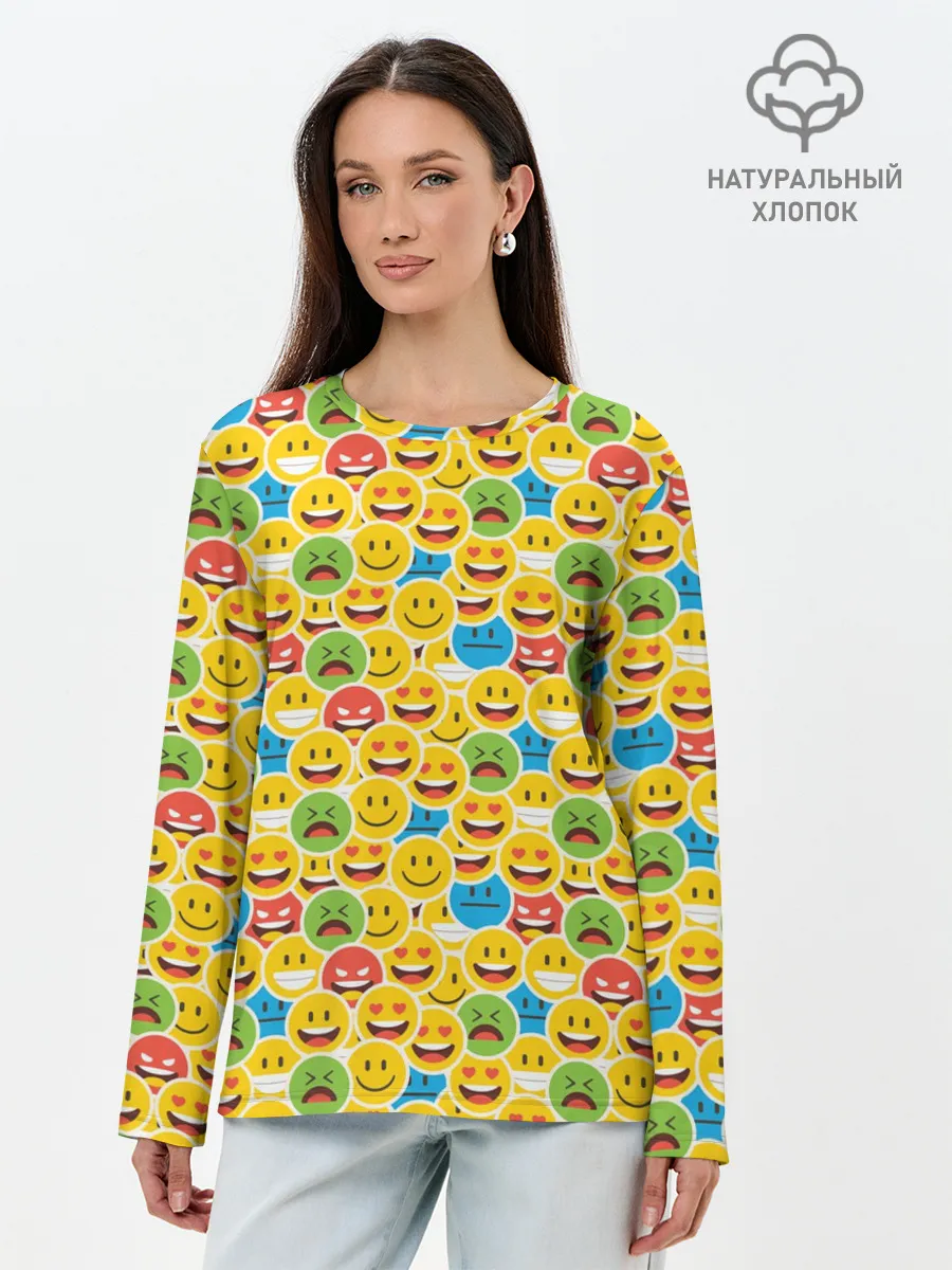 Лонгслив женский. Хлопок / Смайлики