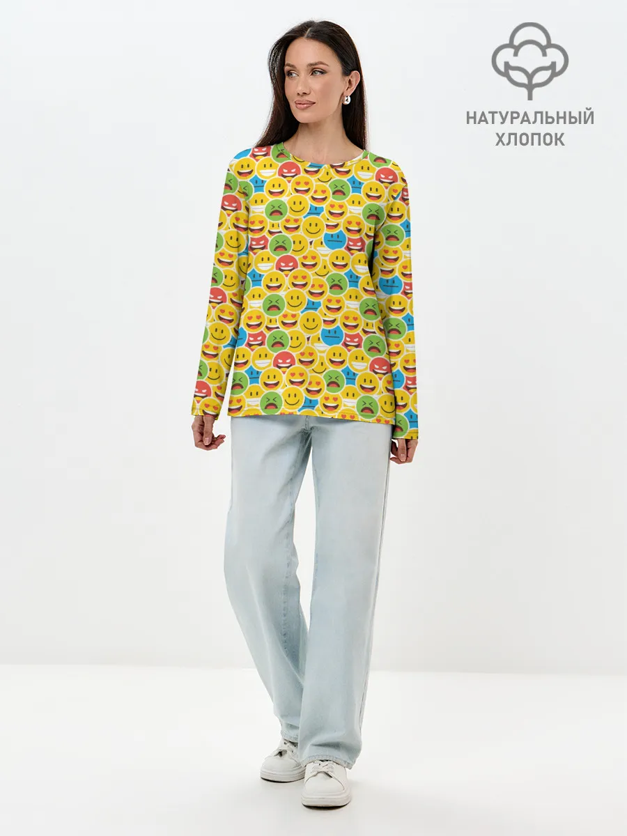 Лонгслив женский. Хлопок / Смайлики