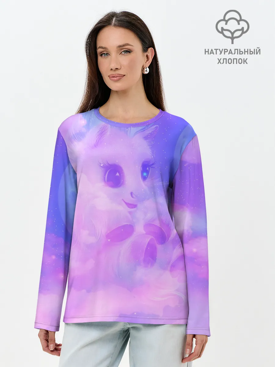 Лонгслив женский. Хлопок / Пони в облаках