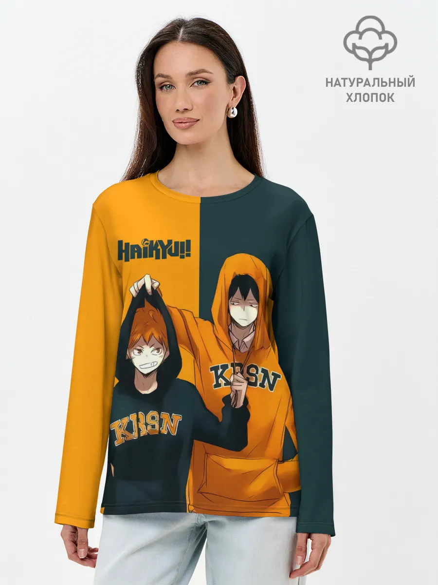 Лонгслив женский. Хлопок / Хината и Кагеяма из Карасуно