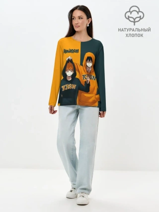 Лонгслив женский. Хлопок / Хината и Кагеяма из Карасуно