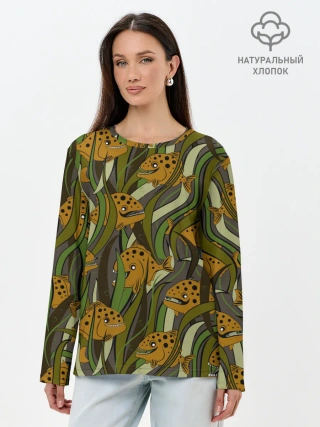 Лонгслив женский. Хлопок / Пираньи камуфляж