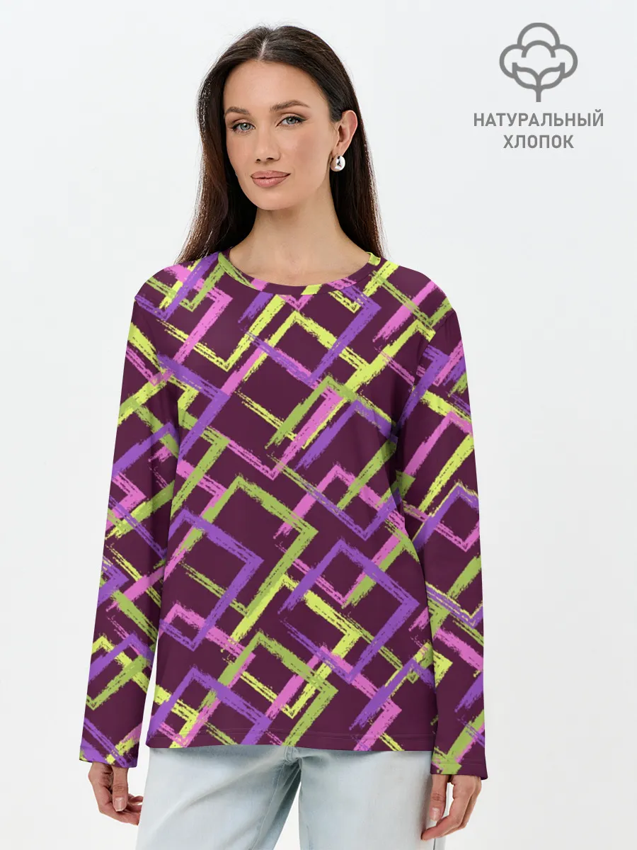 Лонгслив женский. Хлопок / Абстракция-2