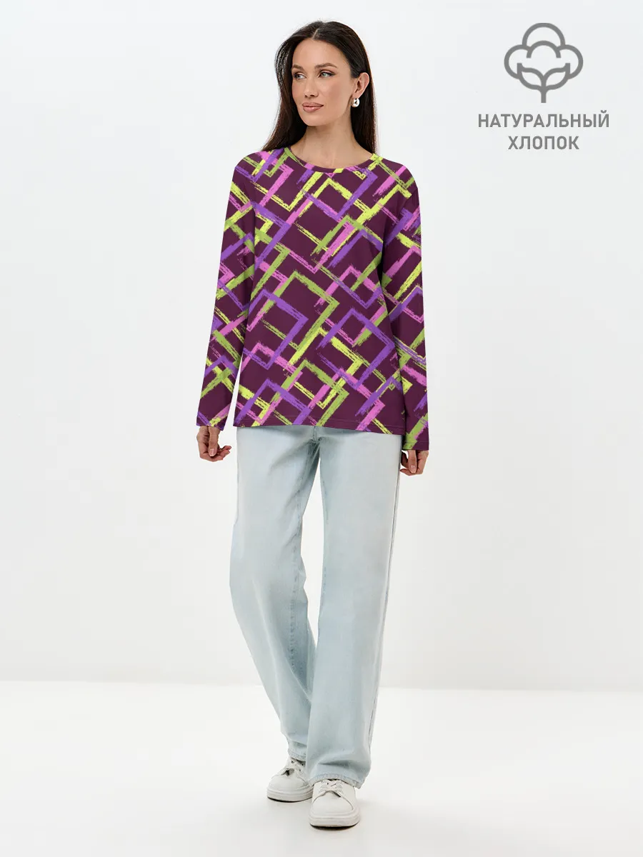 Лонгслив женский. Хлопок / Абстракция-2