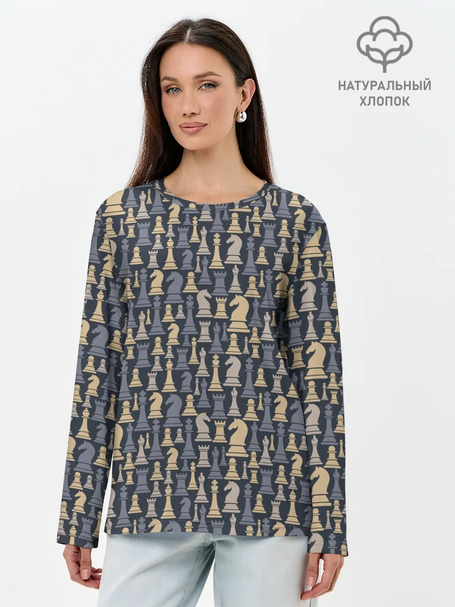Лонгслив женский. Хлопок / Шахматист