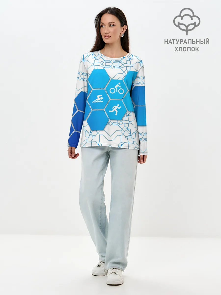 Лонгслив женский. Хлопок / Плыви, Крути, Беги