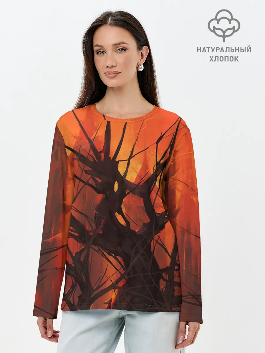 Лонгслив женский. Хлопок / ДРЕВО ХАОС 3D