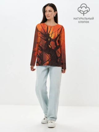 Лонгслив женский. Хлопок / ДРЕВО ХАОС 3D