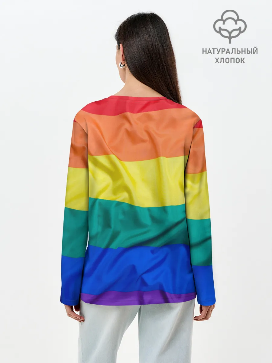 Лонгслив женский. Хлопок / Радуга - мятая ткань полотно