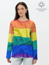 Лонгслив женский. Хлопок / Радуга - мятая ткань полотно