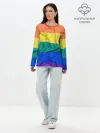 Лонгслив женский. Хлопок / Радуга - мятая ткань полотно