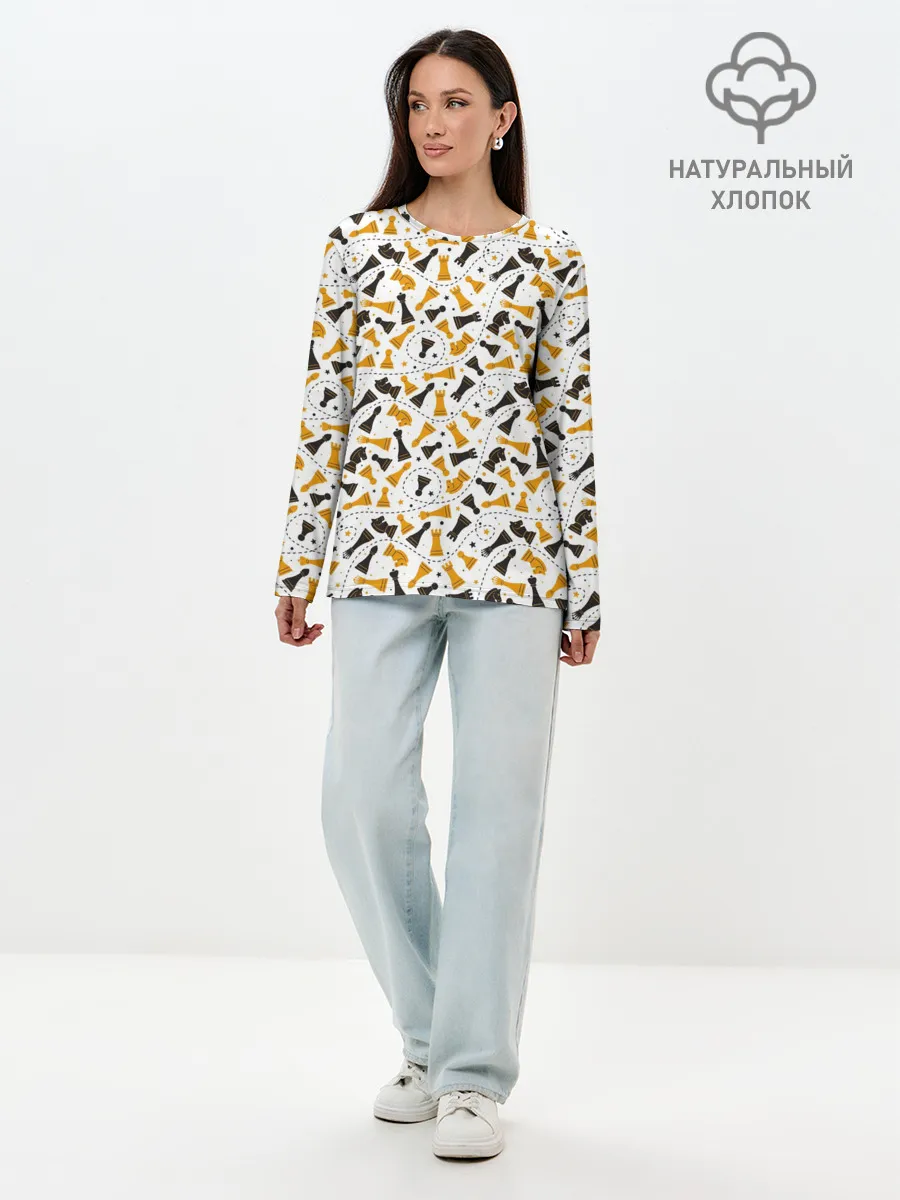 Лонгслив женский. Хлопок / Шахматные Фигуры