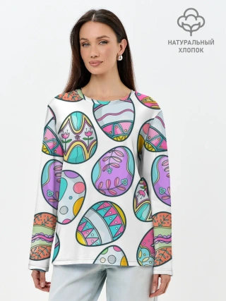 Лонгслив женский. Хлопок / Пасхальные яйца