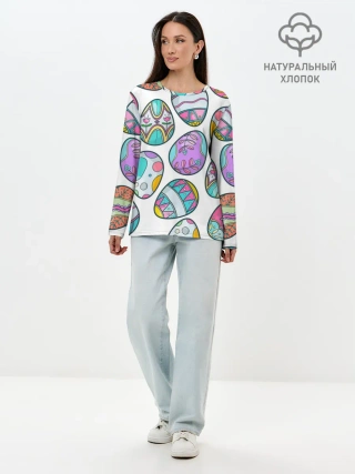 Лонгслив женский. Хлопок / Пасхальные яйца