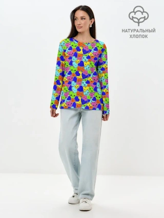 Лонгслив женский. Хлопок / Сердечки