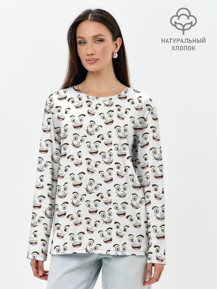 Лонгслив женский. Хлопок / Рожицы