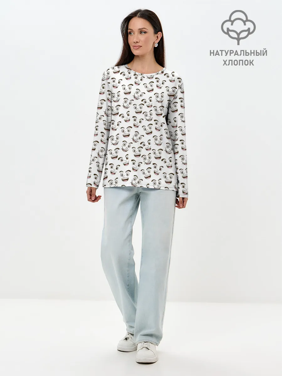 Лонгслив женский. Хлопок / Рожицы