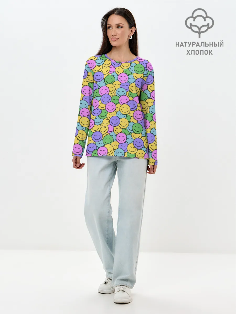 Лонгслив женский. Хлопок / Смайлики