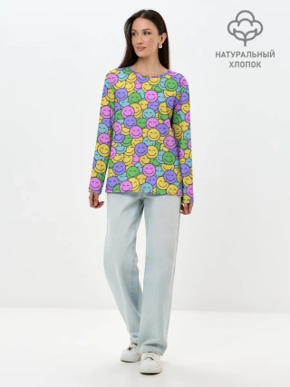 Лонгслив женский. Хлопок / Смайлики