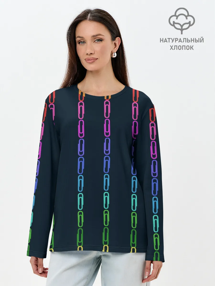 Лонгслив женский. Хлопок / скрепки